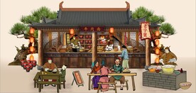 古代市井牛肉面背景墙壁画