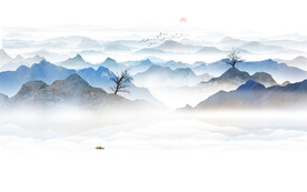 水墨山水画背景墙
