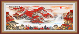 聚宝盆旭日东升山水画