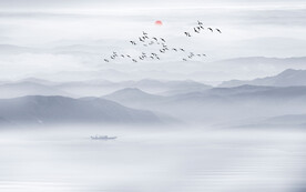 新中式禅意水墨山水画背景墙