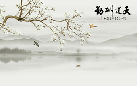 中式工笔花鸟画电视背景墙