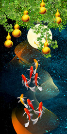 葫芦鱼装饰画玄关背景