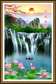 瀑布山水画
