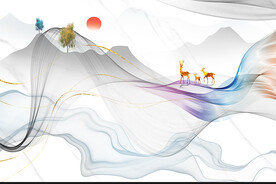 现代简约爵士白山水装饰画