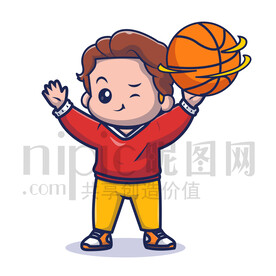 可爱卡通小男孩打篮球街球