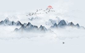 新中式水墨山水壁画背景墙