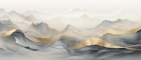 禅意水墨书法山水画