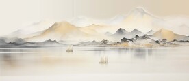 禅意水墨书法山水画