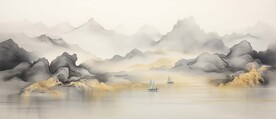 禅意水墨书法山水画