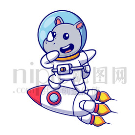 可爱卡通穿着宇航服的太空犀牛
