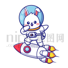 可爱卡通穿着宇航服的太空小白兔
