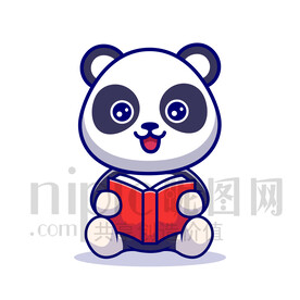 可爱卡通拿着书学习的大熊猫
