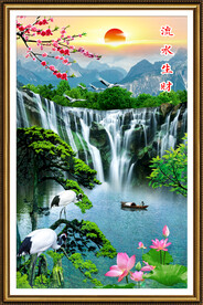 流水生财瀑布山水画