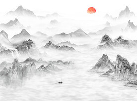 灰调山水新中式背景装饰画