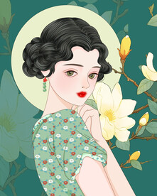 手绘插画复古美女