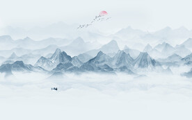 巨幅水墨山水画背景墙