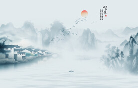 水墨江南水乡背景墙