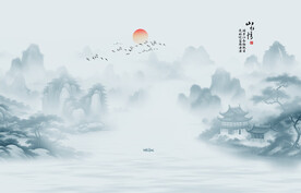 水墨山水江南水乡背景墙