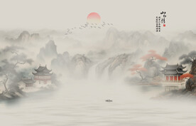 新中式壁画山水画电视背景墙