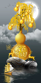 新中式招财葫芦玄关壁画