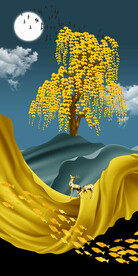 抽象意境山水发财玄关装饰画