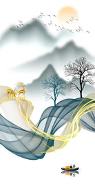 抽象风景水墨山水现代简约玄关