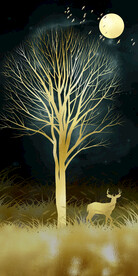 轻奢金色抽象发财树麋鹿中式玄关