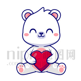 可爱卡通抱着爱心的北极熊