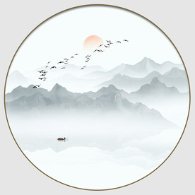 圆形抽象水墨山水画