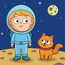 矢量人物宇航员和他的猫