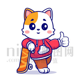 可爱卡通玩滑板的猫咪