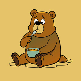 矢量动物坐地上吃东西的小熊