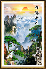 迎客松仙鹤图