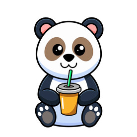 动物喝饮料的熊猫矢量图