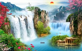 山水情江南风景画电视背景墙装饰