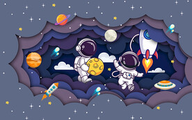 卡通宇宙太空人儿童房背景墙