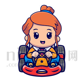 可爱卡通开卡丁车的女孩