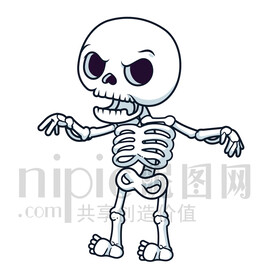 卡通骷髅头人体骨头架