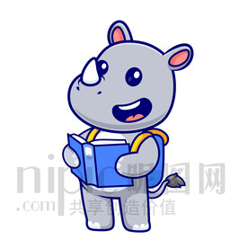 可爱卡通爱学习的犀牛