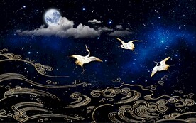 瑞鹤祥云背景装饰画