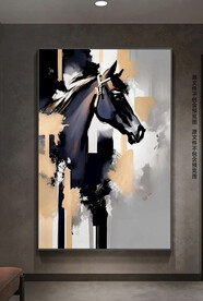 现代简约手绘骏马走廊艺术装饰画
