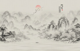 中式意境水墨山水画