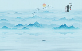 新中式水墨山水背景墙