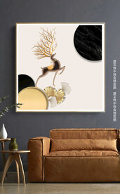 现代轻奢立体剪纸麋鹿装饰画