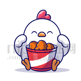 可爱卡通抱着炸鸡的小鸡