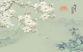 新中式工笔花鸟背景墙