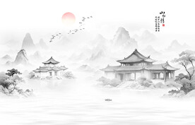 山水水墨电视背景墙