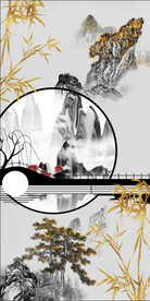 中式意境山水背景玄关装饰画