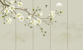 新中式工笔花鸟画背景墙