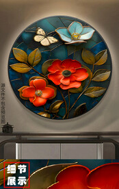 现代手绘轻奢唯美立体花卉圆框画